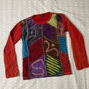 Vintage 90s Patchwork Rising International Long Sleeve T-Shirt